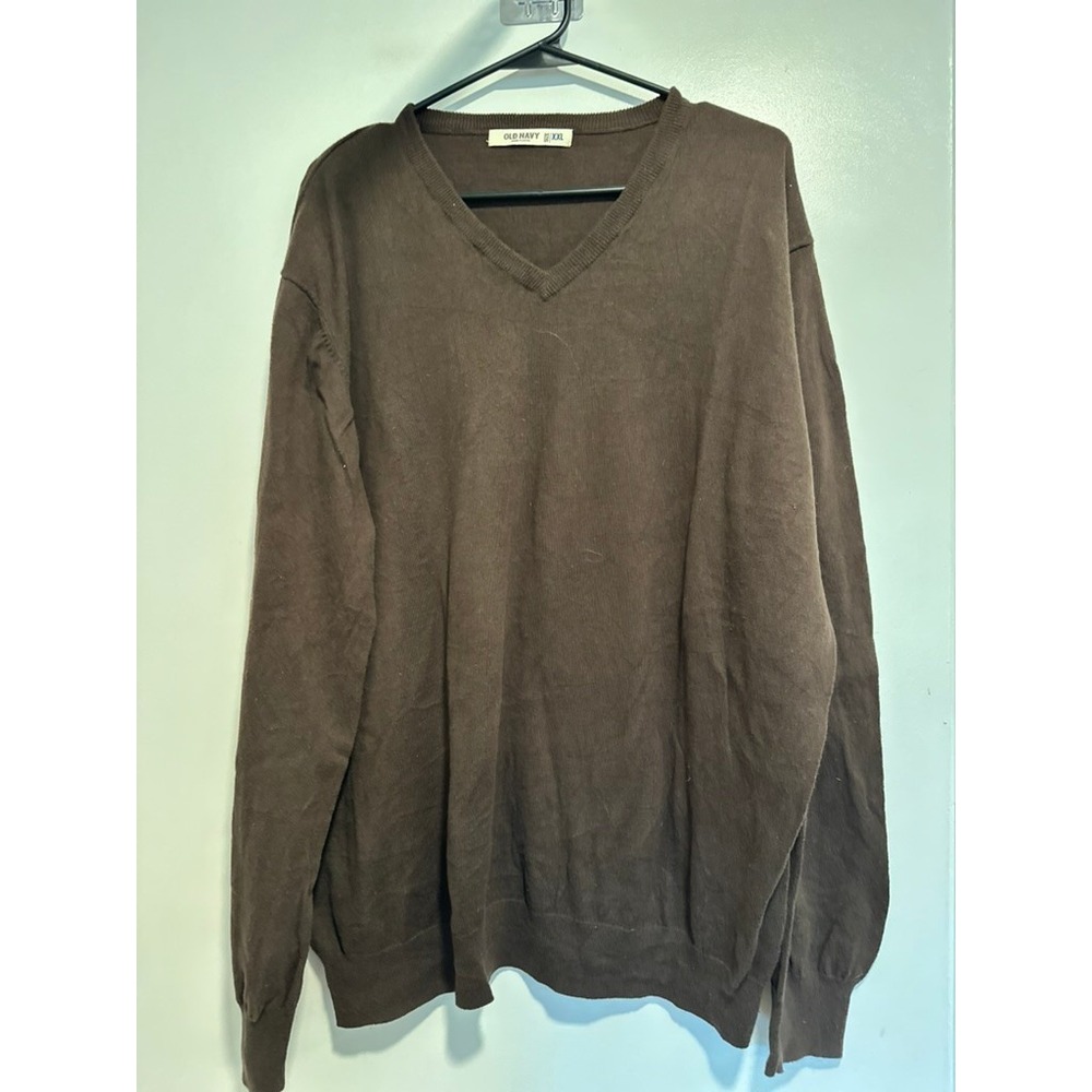 Old Navy Preppy V-Neck Pullover Sweater Sz:XXL Brown Classic Knit 100% Cotton